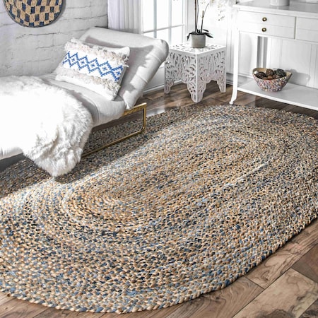 Nuloom Eliz Braided Denim and Jute Area Rug 5ft x 8ft MGDR01A-508O